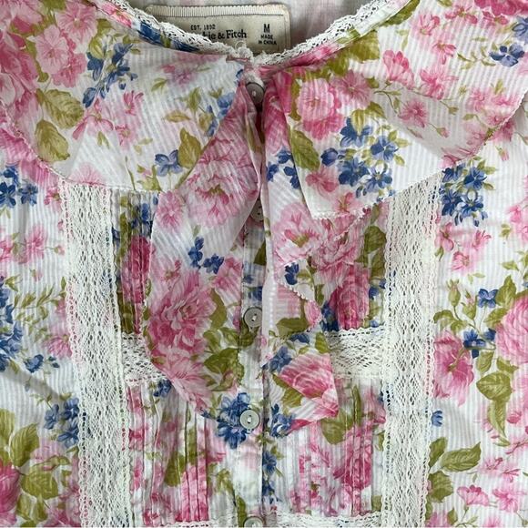 Abercrombie & Fitch Floral Lace Tank Top Y2K Ruffles Women's Medium Vintage - Picture 4 of 9